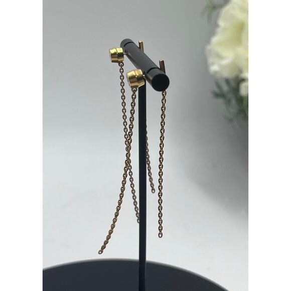 Sterling silver 925 TH Vermeil Pave Top Long Dangle Duster Front Back Earrings - Picture 3 of 12